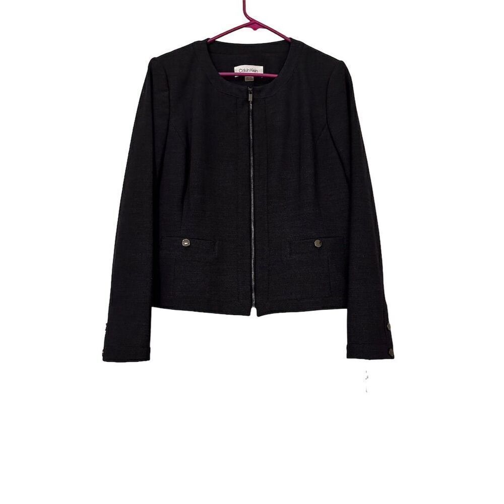 Calvin Klein Women's Blazer Blue Size 14 Petite Long Sleeve